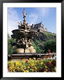 Castle and Princes Street Garden Fountain, Edinburgh, Lothian, Scotland, United Kingdom Framed Art Poster Print by Neale Clarke, 39x49