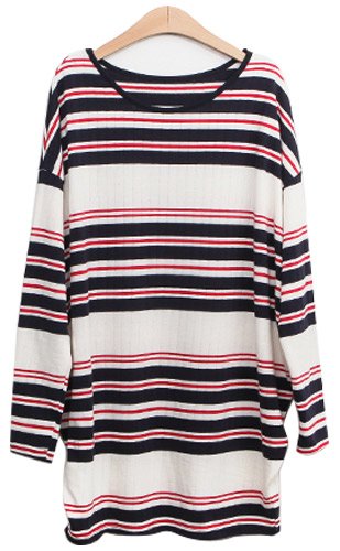 (イイネショップ) eeNeshop ロング丈 配色 ボーダー カットソー