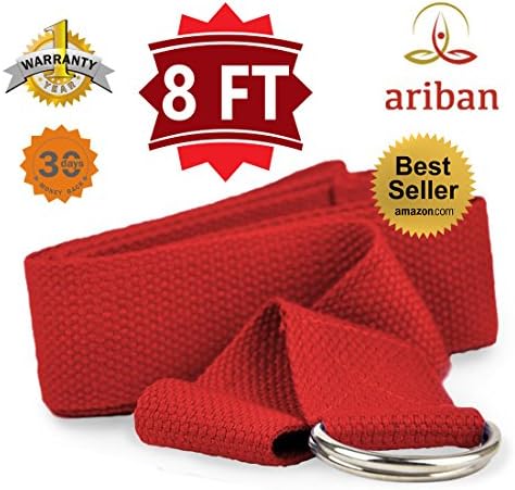 Ariban - Yoga Strap - Yoga Strap with Buckles (D Ring) -- Length: 8 Foot -- Attain Better Flexibility and Higher Consciousness with Our ✔Extra Thick &amp; Durable, ✔Easy-to-grip, ✔Extra Strong ✔Long-lasting Buckle Yoga Strap -- Well Worth for the Price By 30 Day Money Back Plus 1 Year Warranty. (Color: Red Rose)