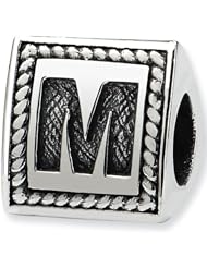 Reflection Beads Silver Letter M 3 Sided Alphabet Block Bead