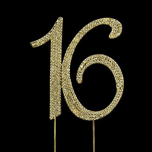 Sweet 16 Birthday Number Cake Topper Sparkling Rhinestones with Gold by onlinepartycenter