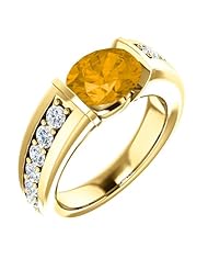 10K Yellow Gold 9.00x7.00mm Oval Cut Citrine and Diamond Ring -- LIFETIME WARRANTY