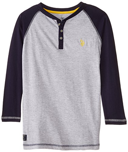 U.S. Polo Assn. Big Boys' Raglan Sleeve Henley, Light Heather Gray, 10/12