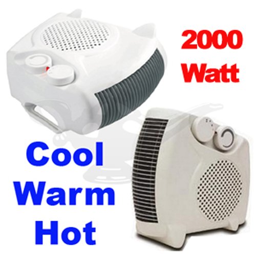 Buy CostMad 1000W/2000W 2KW Upright / Flat Portable Replacement Electric Fan Heater with 3 Settings Cool / Warm / Hot (White) Promo Offer