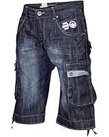 New Mens Designer Crosshatch Cargo Denim Jeans Three Quarter Long Bermuda Shorts
