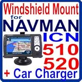 Car Mounting Kit Vehicle Windshield / Suction CUP Mount for Navman ICN-510 , ICN-520 GPS + Car Charger