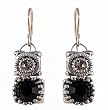 Earrings - E400 - Round Crown Crystal - Sterling Silver French Wires ~ Jet and Black Diamond (Black and Gray)