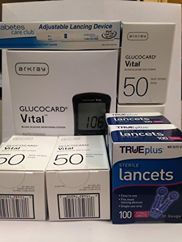 Arkray Glucocard Vital Blood Glucose Monitoring System + 200 Test Strips + 200 TRUEplus Lancets + Free Lancing Device (30 Gauge)