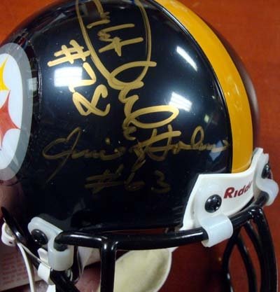 Steel Curtain (4 Signatures) Autographed/Hand Signed Pittsburgh Steelers Mini Helmet Greene, Holmes,