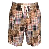 Madras Natural browns checks plaid patchwork campus dorm shorts, 9 inseam, 5 adult sizes