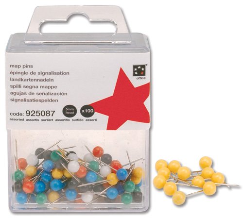 5 Star Landkartennadeln 5 mm 100 Stück gelber Kopf