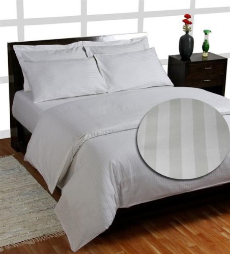 Homescapes 400 Thread Count (Non-Twisted Yarn) Ultrasoft - White Fitted Sheet (With Satin Stripe) - Double - 100% Egyptian Cotton Percale - Anti Dust Mite