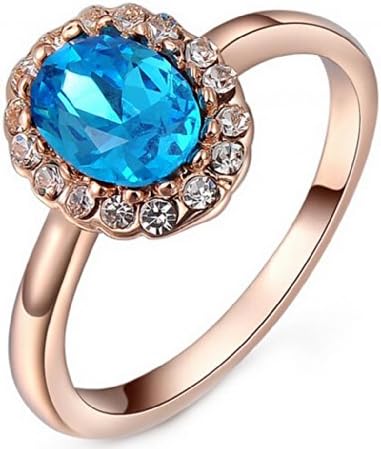 Tqmarket Simple Powder Blue Artificial Cz Rose Golden Color Ring Size 7