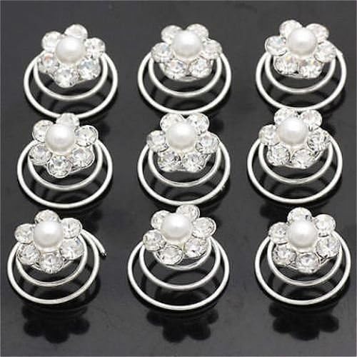 Moeni Bridal Wedding Prom Faux Pearl Rhinestone Crystal Flower Shaped Hair Styling Twist Pins -8 Pins Packed in Gift Box