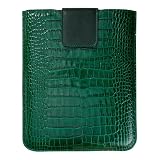 Universal iPad Protective Sleeve, Snap Closure, Genuine Crocodile Embossed Leather, Bottle Green