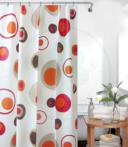 PEVA rideau de douche rouge marron cercles 180x200 cm bagues inclue