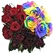 マジカルパラソルローズ 【アンジェラ】 ◆花束◆: レインボーローズを入れた3種類のバラの花束。パラソルのように丸い可愛い花束は贈り物に最適。黒薔薇のブラックバッカラ・赤い薔薇ローテローゼ・レインボーローズ・アリス。