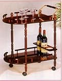 WOODEN SERVING CART WITH 3 WINE BOTTLE HOLDERS
