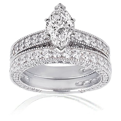 2.90 Ct Marquise Cut Diamond Vintage Engagement Wedding Rings Set Pave 14K GIA Cheap