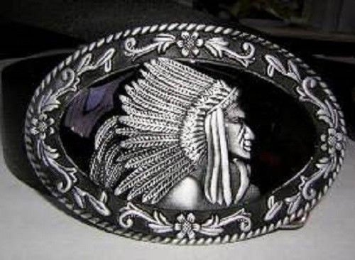 Silver and Pewter Indian Cherokee Apache Belt Buckle