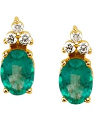 14K Yellow Gold Emerald and Diamond Earrings -- LIFETIME WARRANTY