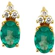 14K Yellow Gold Emerald and Diamond Earrings