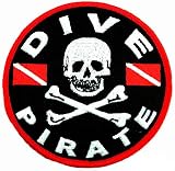Dive Pirate Patch Embroidered Iron On Scuba Diving Jolly Roger Skull Crossbones Emblem Souvenir