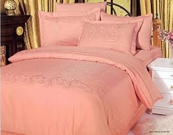 Le Vele Beatrice Salmon - Jacquard Duvet Cover Bed in Bag - Full / Queen Bedding Gift Set - LE154Q