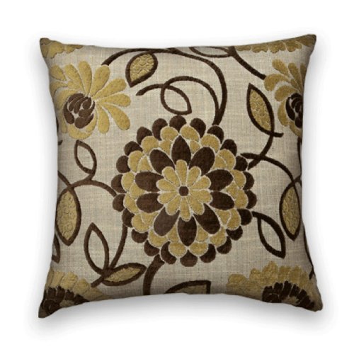 Chenille Decorative Pillow Cover Brown Gold Floral Throw Pillow