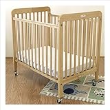 L.A. Baby Hardwood Standard Port-a-Crib Compact Crib w, 3" Mattress in Gold ....