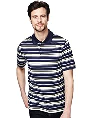 Blue Harbour Pure Cotton Double Striped Piqué Polo Shirt