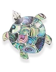 .925 Sterling Silver Artisan Jewelry Paua Shell Turtle Pin/Pendant
