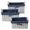 Stackable White Wicker 3-pc. Laundry Basket Set with Blue Liners