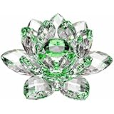 Amlong Crystal High Quality Hue Reflection Crystal Lotus Flower with Gift Box, 3-Inch, Green