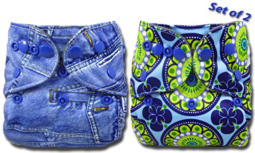 Bumwrap (2 Pk) Charcoal Bamboo Pocket Cloth Diaper Double Gusset with 5 Layer Insert - Denim