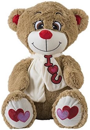 Inflatable 32" Plush Beige Cute Giant Teddy Bear Hug, Valentines gift , Birthday Gift, Perfect for Girlfriends, Heart Embroidery, Cuddly and Smooth, Loving and Caring Big Teddy Bear - Near 3 Feet Tall.