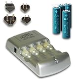 Super Fast One-piece AA / AAA Ni-mh Battery AC / DC 100-240V Charger & 4 2700 mAh AA Batteries for CANON Powershot A560 A570 IS S5 IS A460 A550 A630 A640 A710 IS A410 A430 S2 S1 S3 IS - ** Accessory Bag & Worldwide Adapter Plugs