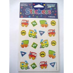  Fire Truck, Train, and Dump Truck Scrapbook Stickers (4 Sheets)