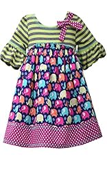 Girls Bell Sleeves Bubble Dress Striped Print Dots Print Cotton/Spandex/Knit Round Neck   Dress With a Bow(s)
