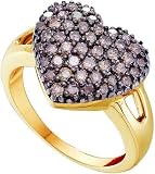 14k Yellow Gold Ring 1 CT Chocolate Diamond Accented Heart Shaped Center Women For Anniversary