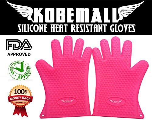 Kobemall *Gorgeous New* Pink Silicone Over Mitts (1 X Pair) * Great for BBQ * Handle Hot Pans with Ease * Better Than Woolen Oven Mitts * Simply Handle Hot Food in the Kitchen and BBQ * Protect Hands From Being Burnt * Best Deal on Amazon*