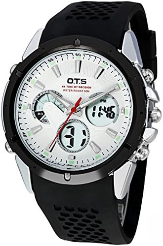 Eoffer Brand OTS Sport Watch LED Alarm Black Rubber Band Analog Quartz Military Men Digital Watches