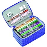 BTSKY&reg; Handy Wareable Oxford Pencil Bag 72 Slots Pencil Organizer Portable Watercolor Pencil Wrap Case (Blue)