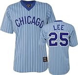 Derrek Lee Blue Majestic Light Pinstripe Cooperstown Replica Chicago Cubs Jersey