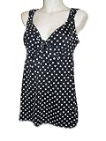 Womens Longitude Swimdress Swimsuit, Long Tankini Swimwear, One-piece, Black/white Dot, Knot Front, Size 10-18