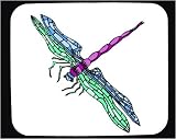Decorated Mouse Pad with green, insect, blue, dragonfly, pink