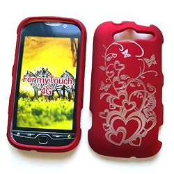 HTC myTouch 4G / myTouch HD (T-Mobile) Snap On Protector Hard Case "Red Hearts" Design