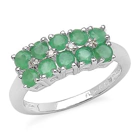 Buy 0.90 Carat Genuine Emerald Rounds and Diamond Accents Silver Ring by JewelzDirect