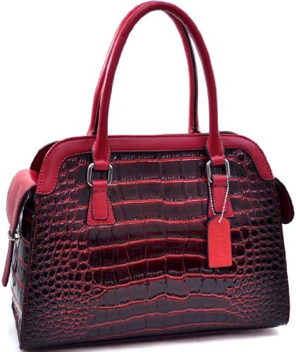 Dasein Tall Patent Croco Satchel with Side Pockets - Red