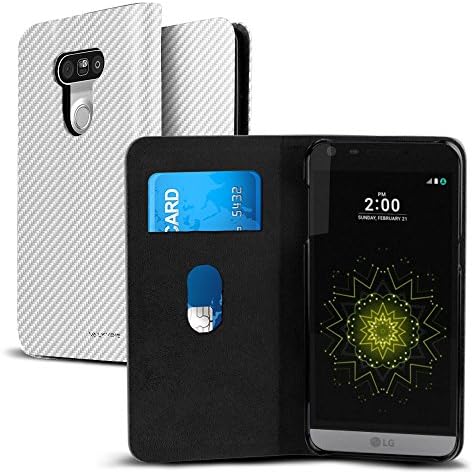 LG G5 Case, VALKYRIE LG G5 Flip Slim Wallet Case For LG G5 with Card Slot Flip Cover and Stand Feature - White Carbon Fiber